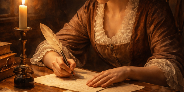Writing by candlelight in the 18th century